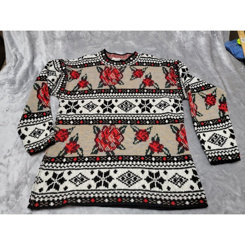 Vintage Colter Bay International Knitted Sweater Womens medium Floral Rose